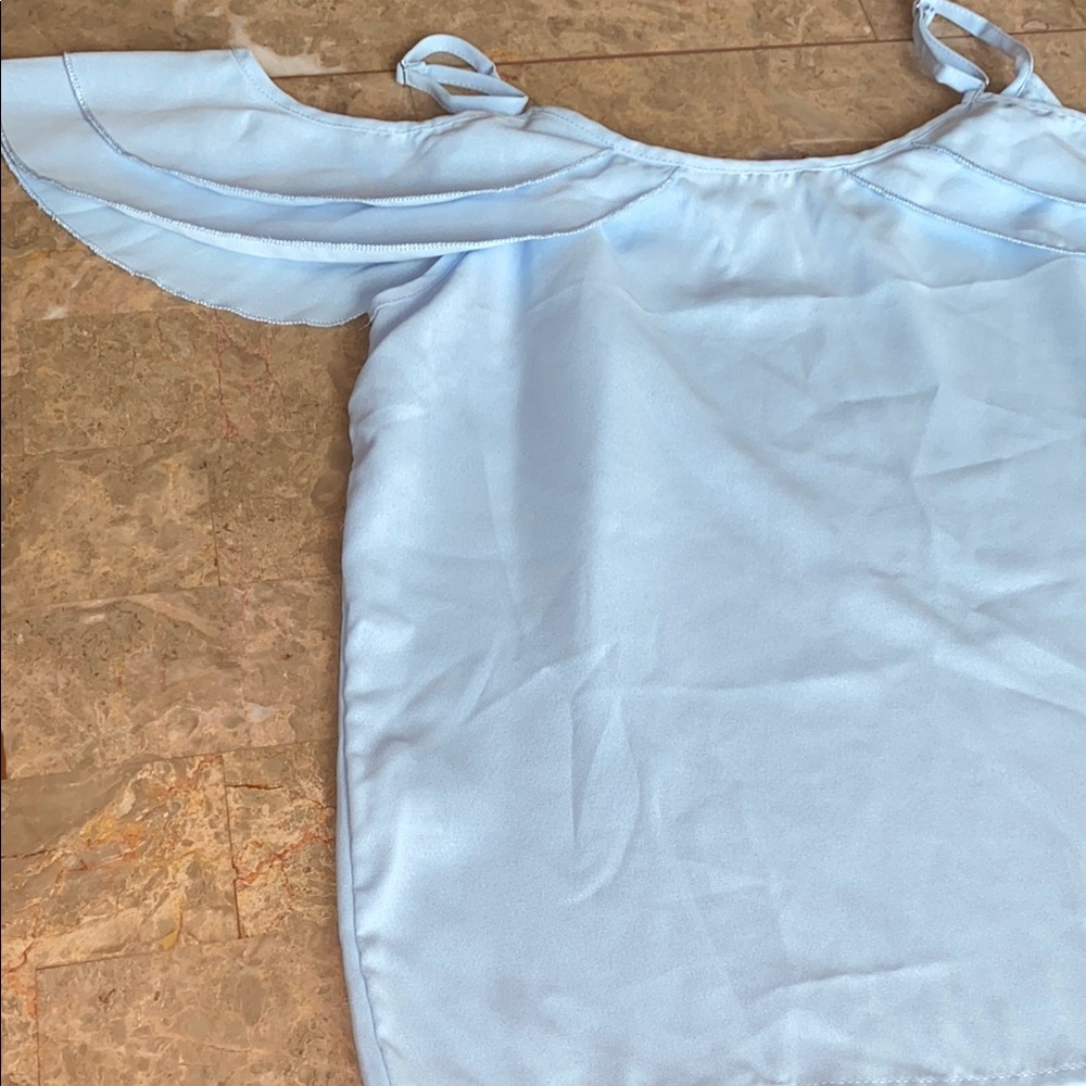 Chic Sky Blue Off-Shoulder Blouse - Picture 7 of 7